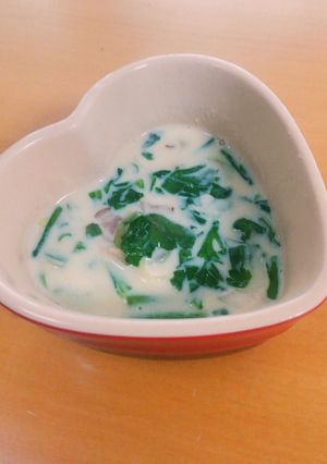 時短簡単！春菊ベーコン長ネギの豆乳スープ-レシピのメイン写真