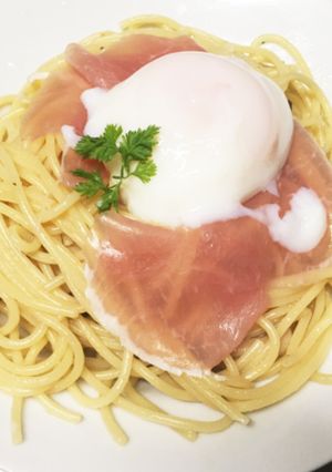 生ハムのペペロンチーノ〜温玉のせ〜-レシピのメイン写真