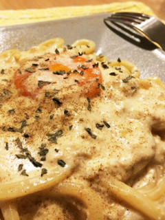 うどんで作る!釜玉めんたいカルボナーラ-レシピのメイン写真