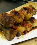 南蛮酢で美味♪塩煮じゃが芋の豚肉巻き串