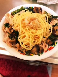 豚バラ、ナス、ほうれん草パスタ-レシピのメイン写真