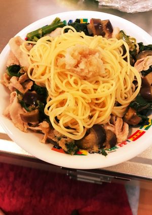 豚バラ、ナス、ほうれん草パスタ-レシピのメイン写真