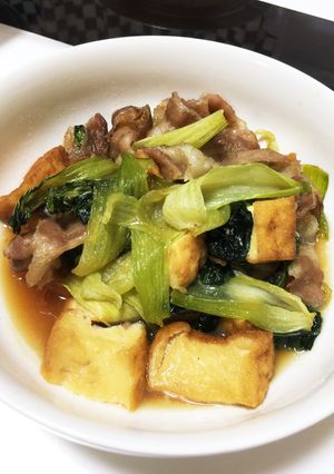 チンゲン菜と厚揚げ豚肉甘辛煮-レシピのメイン写真