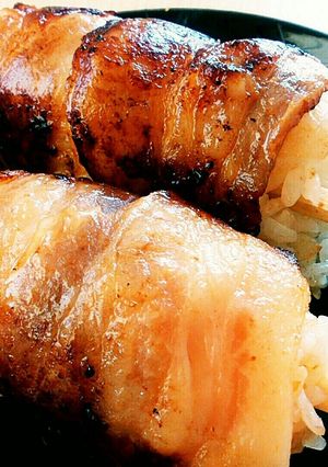 生姜焼きのお肉ではし巻風肉巻きおにぎり-レシピのメイン写真