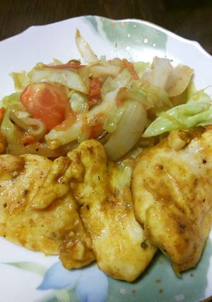 鶏胸とキャベツと玉葱のカレートマトソテー-レシピのメイン写真