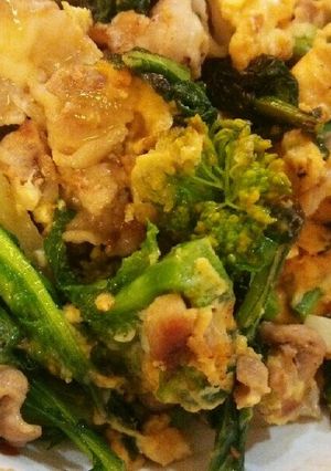 大人味♪菜の花と豚肉のふわふわ卵炒め-レシピのメイン写真