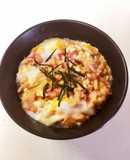 ズボラに桜エビと天かすでエビ天卵とじ丼風