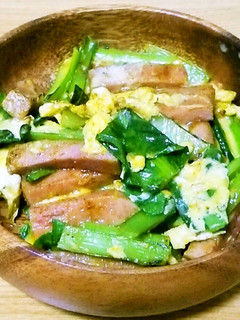 スパム小松菜卵の炒め物【マヨカレー味】-レシピのメイン写真
