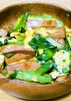 スパム小松菜卵の炒め物【マヨカレー味】-レシピのメイン写真