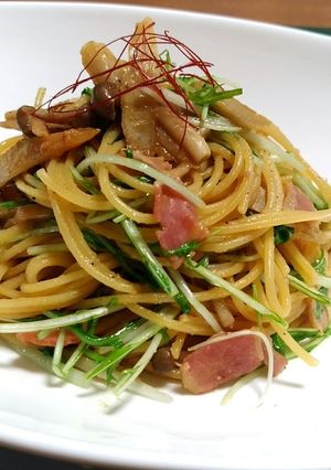 ごぼう と水菜のバター風味のお味噌パスタ-レシピのメイン写真