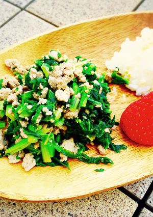 簡単 カブの葉っぱと挽き肉の炒めもの。-レシピのメイン写真