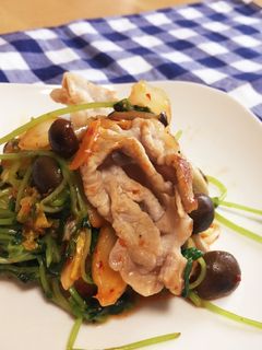 簡単!豚肉と豆苗のキムチ炒め-レシピのメイン写真
