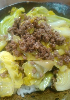 旦那も作れた♪キャベツとオイスタそぼろ丼-レシピのメイン写真