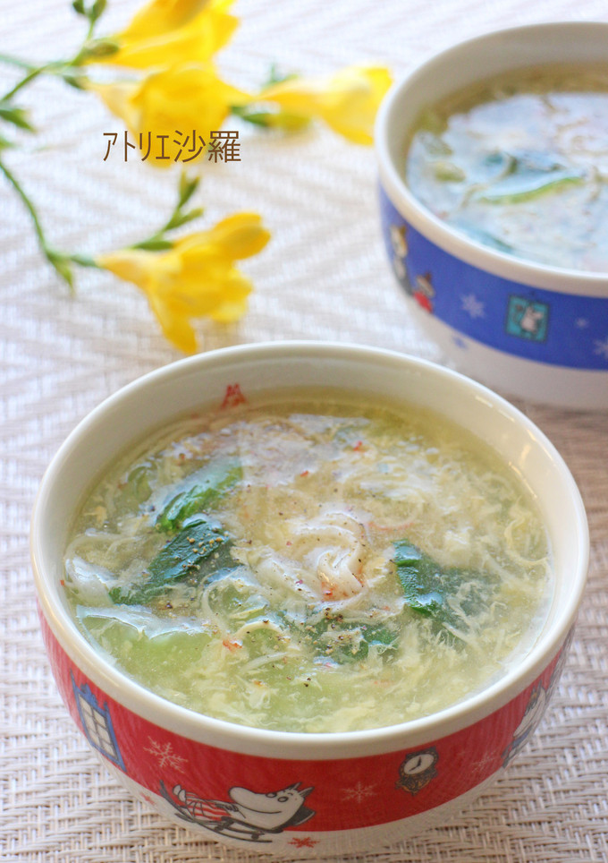 簡単10分♪青梗菜とカニカマのかきたま汁-レシピのメイン写真