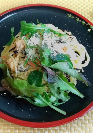 秋鮭の和風レモンクリームパスタ-レシピのメイン写真