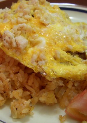 タマネギご飯＋ひき肉卵のオムライス♫-レシピのメイン写真