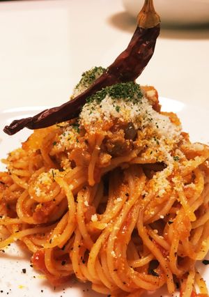 アヒージョのオイルでパスタ作ってみた。-レシピのメイン写真