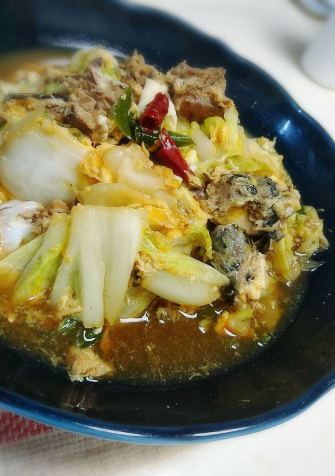 白菜とネギの鯖缶卵とじ！-レシピのメイン写真