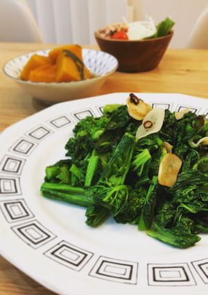 春到来！！なばなとにんにくの塩炒め-レシピのメイン写真