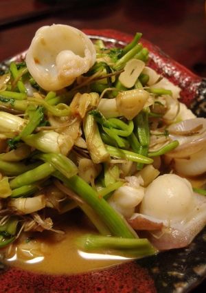 ガリぽん風味♪せりと水だこのかんずり炒め-レシピのメイン写真
