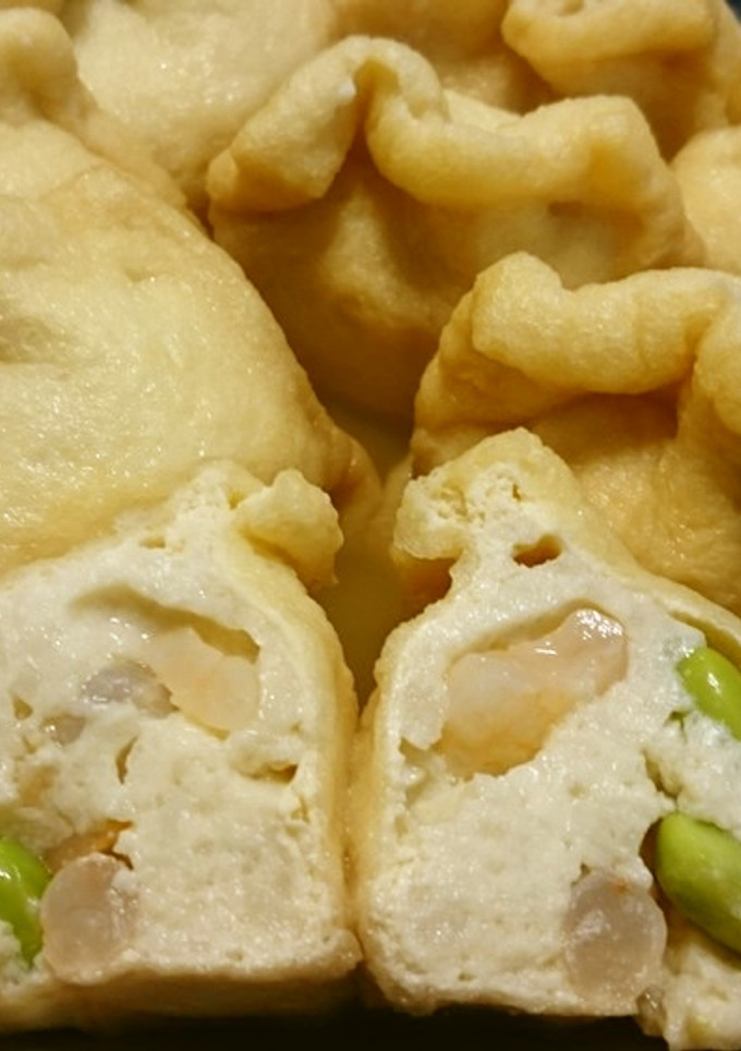 あっさりほっこり！エビと枝豆の巾着煮-レシピのメイン写真
