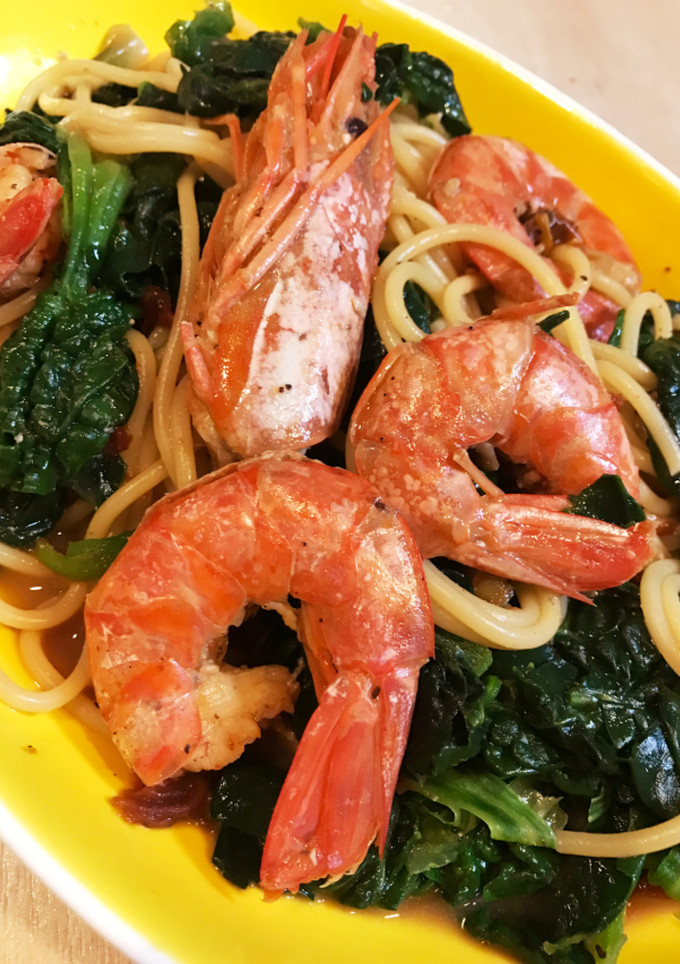 赤海老と☆縮みほうれん草のパスタ☆-レシピのメイン写真