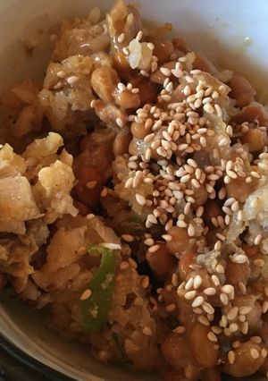 水分なくなった雑炊と納豆ご飯-レシピのメイン写真