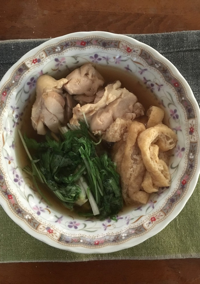 水菜と油揚げの煮びたし鶏モモ肉を加えて-レシピのメイン写真