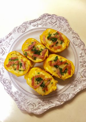 チーズとベーコントッピングの卵焼き-レシピのメイン写真