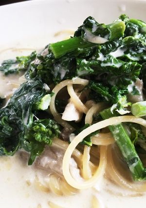 菜の花舞茸アンチョビクリームパスタ-レシピのメイン写真