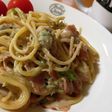 葱とベーコン、とろろ昆布のクリームパスタ