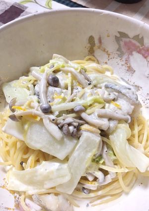 柚子香る白菜クリームパスタ♪鱈を添えて-レシピのメイン写真