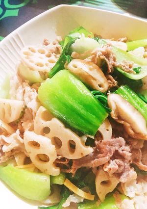 チンゲン菜&蓮根&豚肉の生姜炒め-レシピのメイン写真