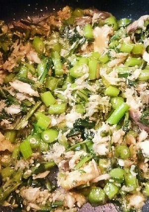 ほぐし焼魚の春菊炒め煮-レシピのメイン写真