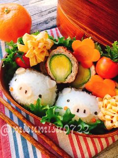【キャラ弁】豚さんおにぎり弁当-レシピのメイン写真