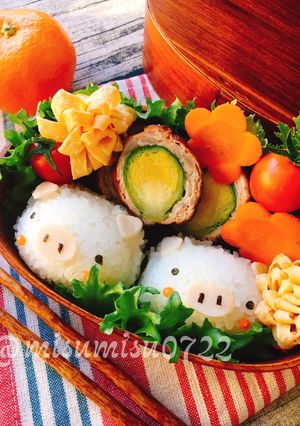 【キャラ弁】豚さんおにぎり弁当-レシピのメイン写真
