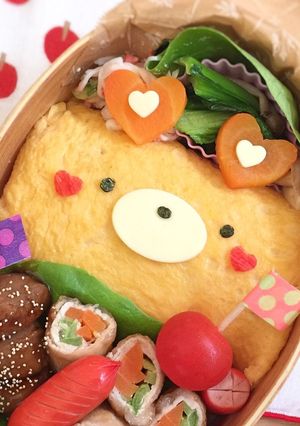 バレンタイン♡簡単♩オムライス☆キャラ弁-レシピのメイン写真