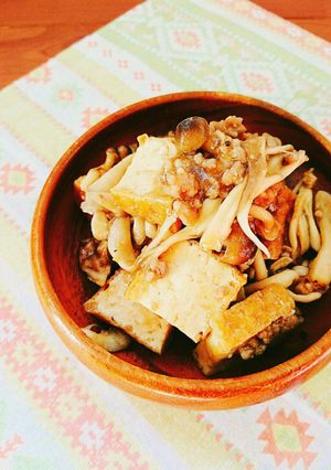 レンジで簡単☆厚揚げときのこのそぼろ煮。-レシピのメイン写真