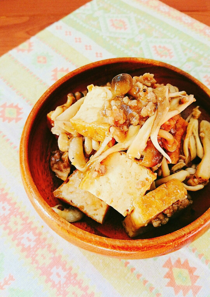 レンジで簡単☆厚揚げときのこのそぼろ煮。-レシピのメイン写真
