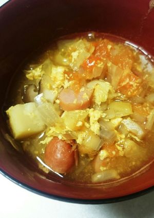 たっぷり野菜トマト卵スープ(カレー味)-レシピのメイン写真