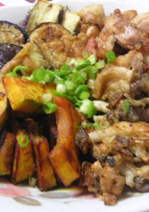 かぼちゃ、なす、しめじ、鶏肉の揚げびたし-レシピのメイン写真