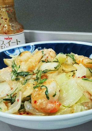 エビ・水菜・玉ねぎのスイチリマヨ炒め-レシピのメイン写真
