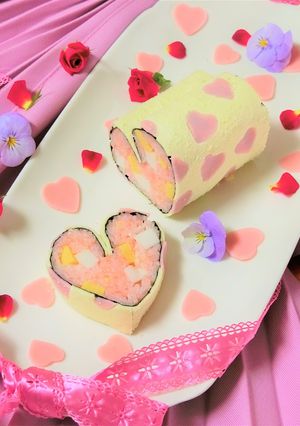 バレンタイン♡ハートの巻き寿司ケーキ-レシピのメイン写真