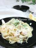 サーモンのクリームパスタ・レモン風味。
