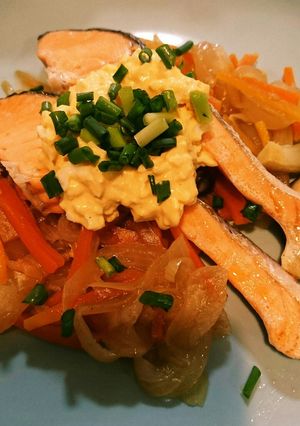 鮭と野菜のフライパン蒸し-レシピのメイン写真