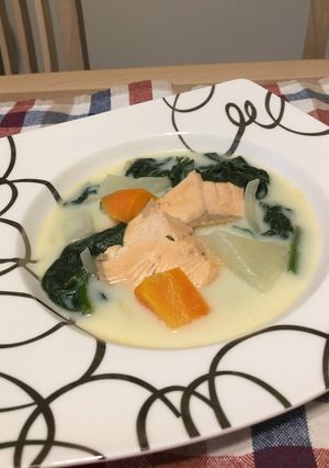 鮭とほうれん草の豆乳スープ-レシピのメイン写真