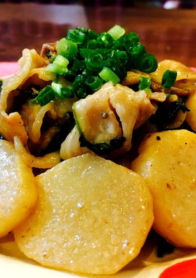 豚こまと山芋・豆苗の麺つゆマヨ炒め-レシピのメイン写真