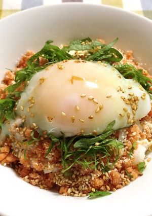 鮭そぼろと大葉の粉チーズ温玉丼♪-レシピのメイン写真