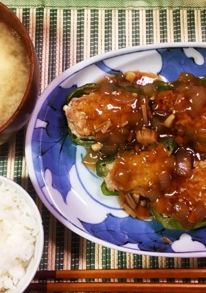 豆腐ハンバーグとピーマン肉詰め♡-レシピのメイン写真