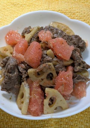 新感覚！レンコンと牛肉のグレフル炒め☆-レシピのメイン写真